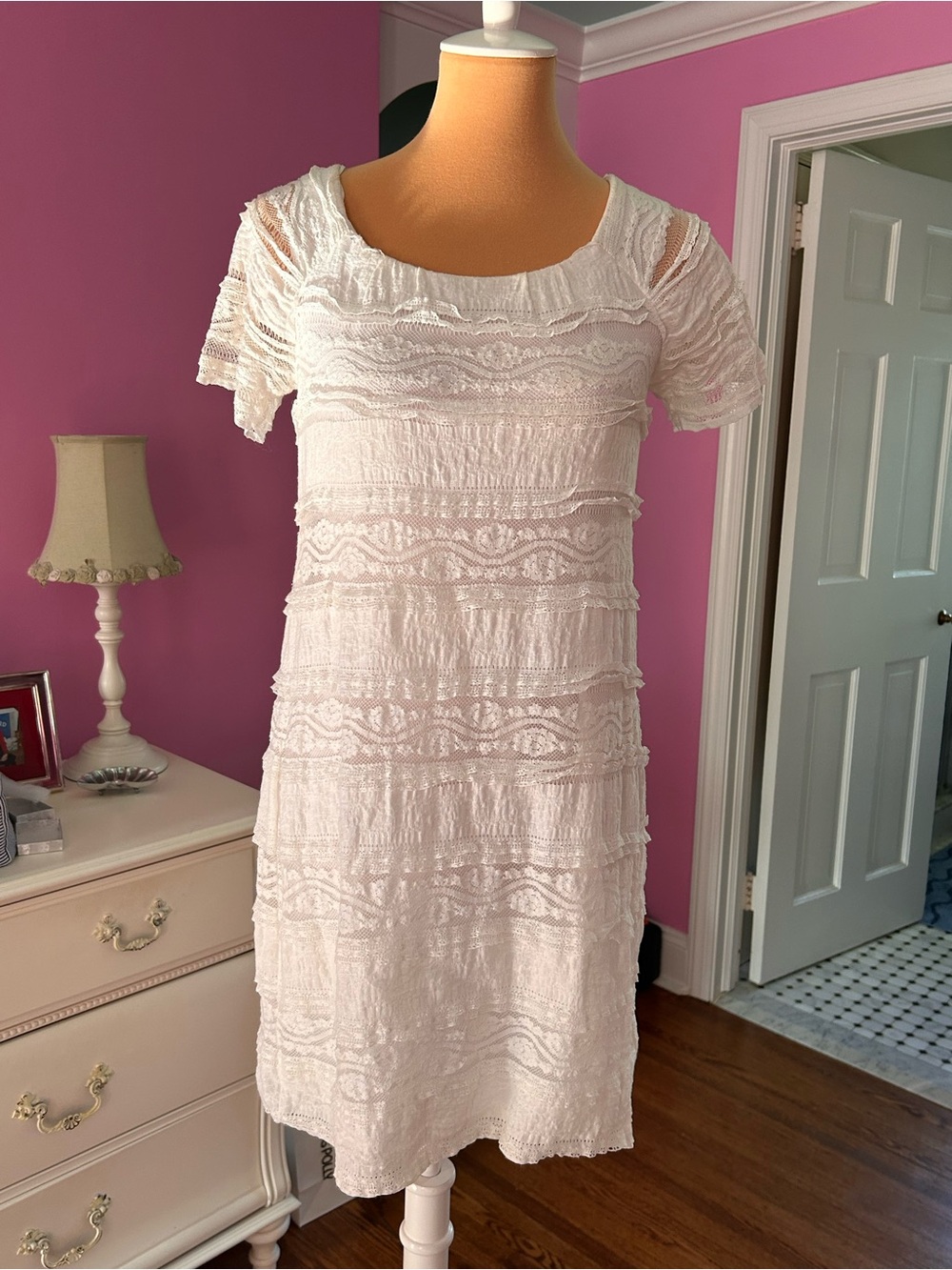 Rabbit Rabbit Rabbit White Lace Short-Sleeve Dress